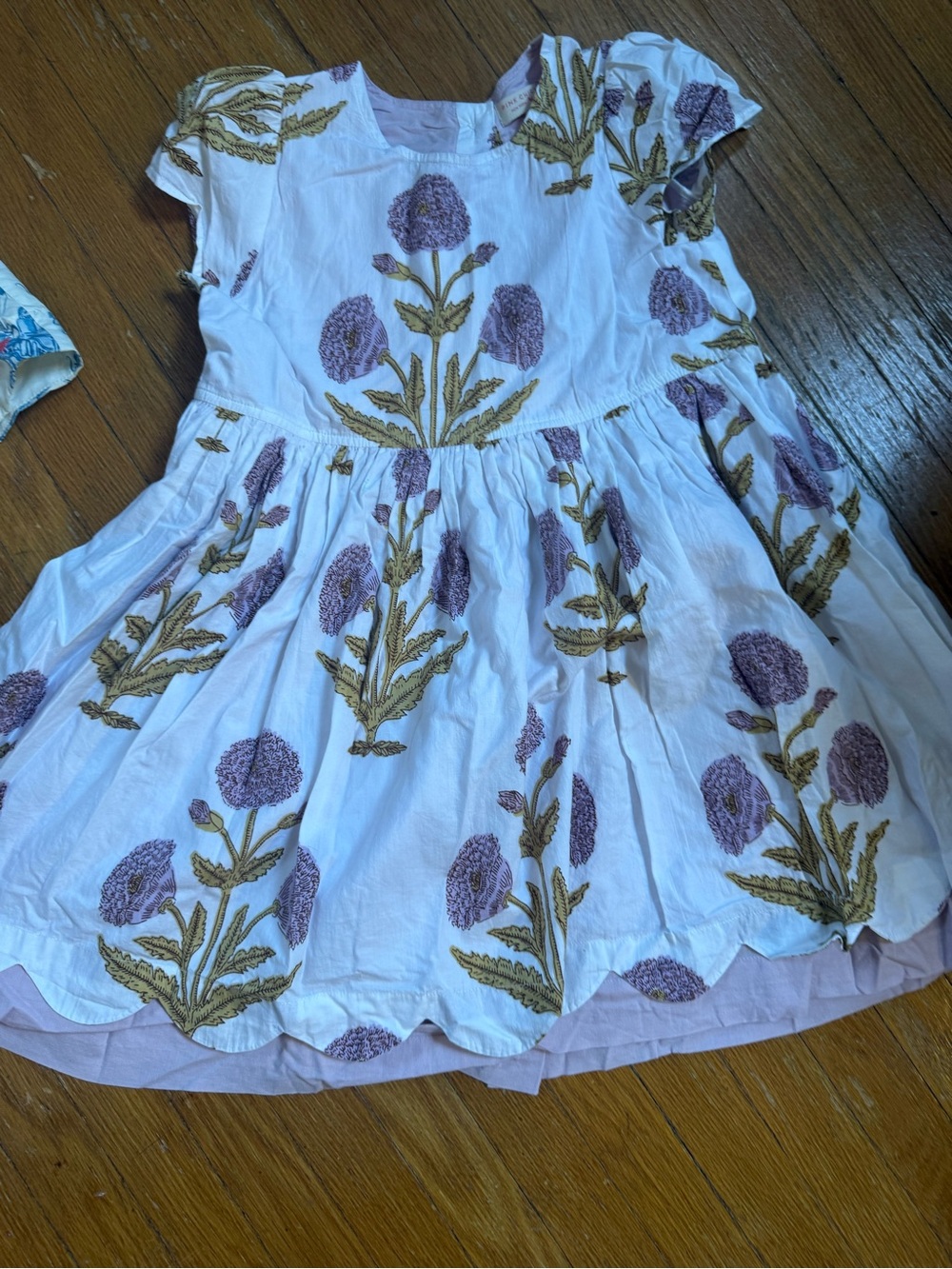 Pink Chicken White Dress with Lavender Floral Embroidery